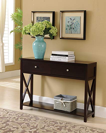 Kings Brand Cherry Finish Wood Entryway Console Sofa Occasional Table With Drawers