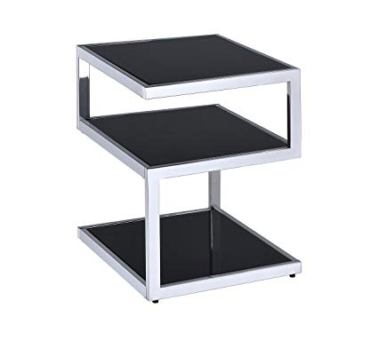 Acme Furniture 81848 Alyea End Table, One Size, Black Glass and Chrome
