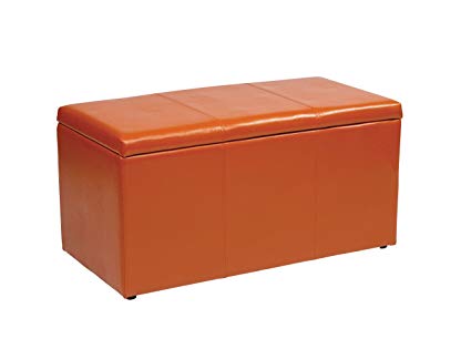 OSP Designs Office Star Metro 3-Piece Bench and Ottoman Cube Set in Vinyl, Orange