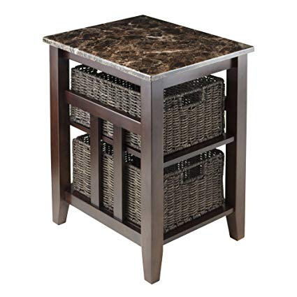 Winsome Wood Faux Marble Top Zoey Side Table with 2 Baskets