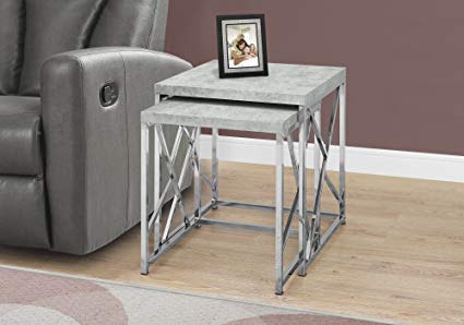 Monarch I 3376 Nesting Table-2Pcs Set/Grey Cement with Chrome Metal