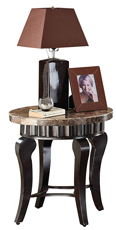 Acme 80069 Galiana Marble Top End Table, Brown