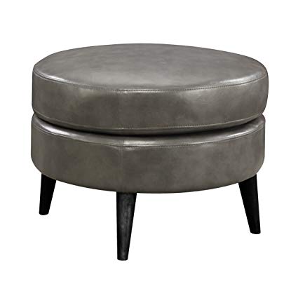 Emerald Home Oscar Gray Ottoman with Faux Leather Upholstery, Fixed Cushion, And Solid Wood Legs