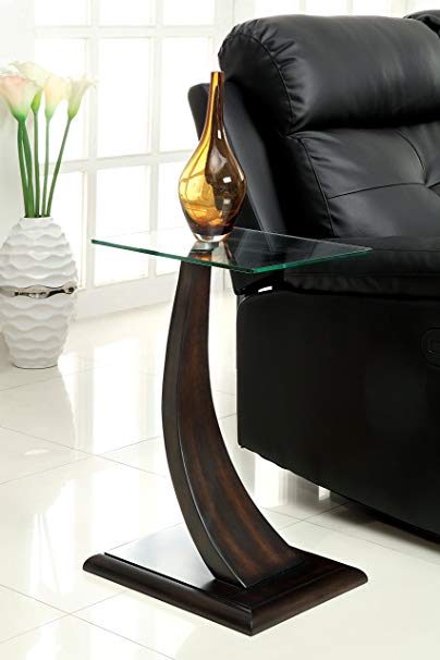 Furniture of America Halen Contemporary Glass Top Side Table, Dark Walnut
