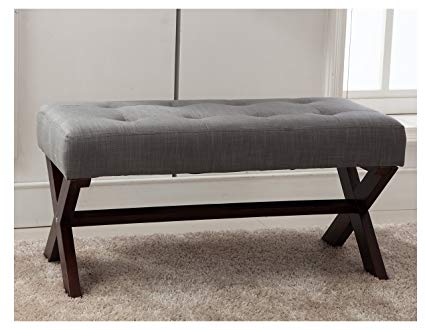 Fabric Upholstered Entryway Ottoman Bench, Large Rectangular Footstool Gray Rustic Bench Seat with X-Shaped Rubber Wood Legs for Living Room, Bed Room,Hallway or Utility Room by Chairus