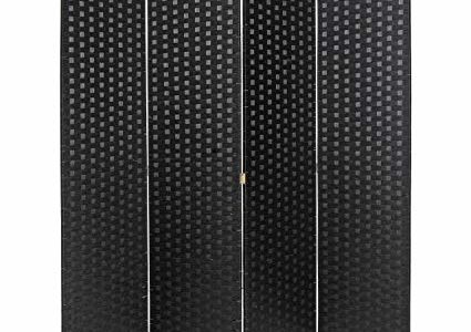 MyGift 4 Panel Hinged Room Divider, Woven Paper Rattan Privacy Screens, Black Review