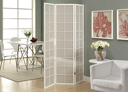 Monarch Framed 3-Panel Folding Screen with Fabric Inlay, White