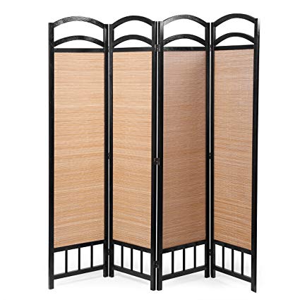 MyGift 4-Panel Woven Bamboo & Wood Framed Folding Room Divider Screen, Beige