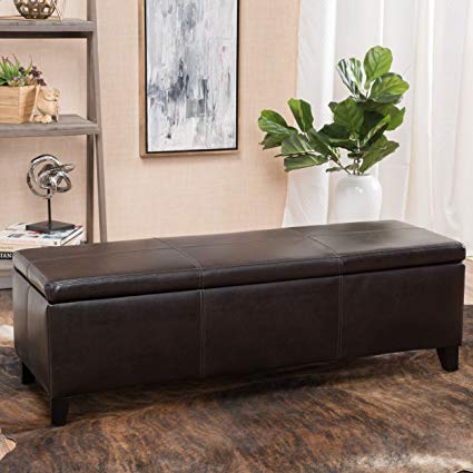 Great Deal Furniture | Skyler Faux Leather Storage Ottoman Bench | in Brown