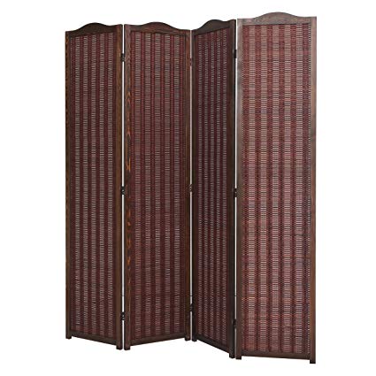 Deluxe Brown Natural Woven Design Bamboo 4 Panel Folding Room Divider / Portable Privacy Screen - MyGift