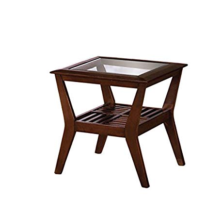 Furniture of America Vedison Transitional Glass-Top End Table, Dark Cherry
