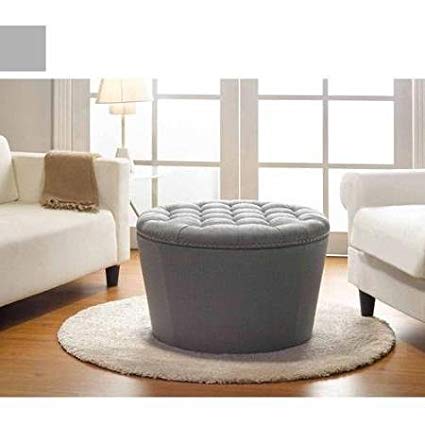Stylish and Functional Better Homes and Gardens Round Tufted Storage Ottoman with Nailheads, Multiple Finishes- (Grey)