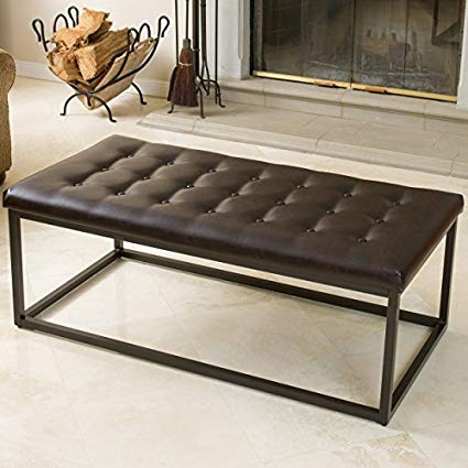 Denny Brown Leather and Steel Frame Ottoman