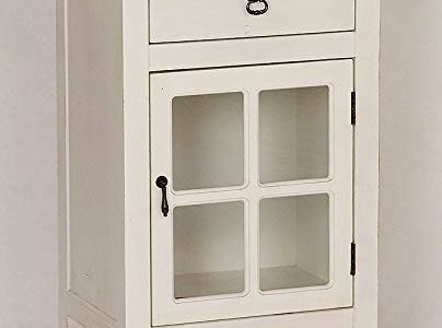 Heather Ann Creations Single Door/Drawer Wooden Cabinet with 4 Square Glass Inserts, 30″ x 18″, Antique White Review