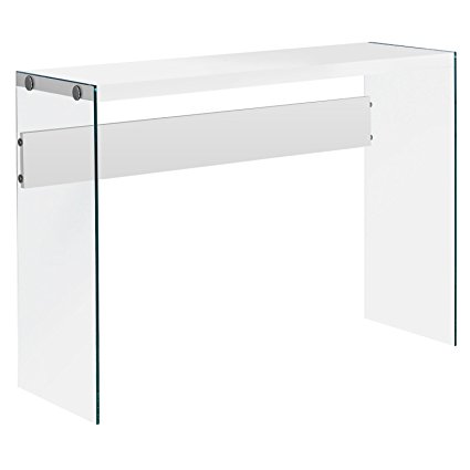 Monarch Specialties I 3288, Console Sofa Table, Tempered Glass, Glossy White, 44