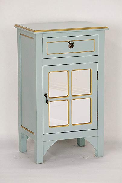 Heather Ann Creations Single Door/Drawer Wooden Cabinet with 4 Square Mirrored Inserts, 30