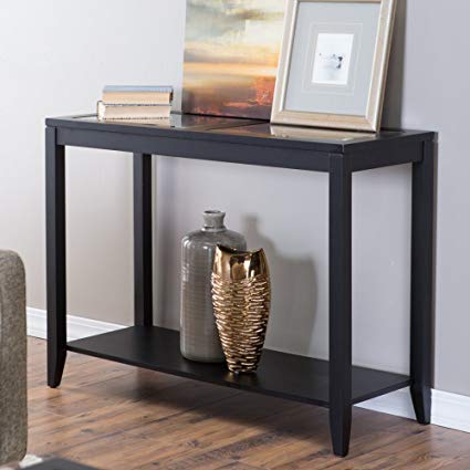 Shelby Glass Top Console Table with Quatrefoil Underlay