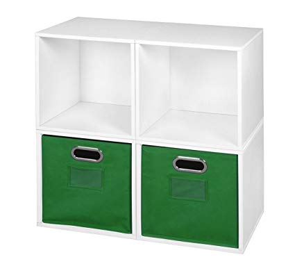 Niche PC4PKWH2TOTEGN Cubo Storage Set with 4 2 Canvas, 4 Cubes/2 Bins, White/Green