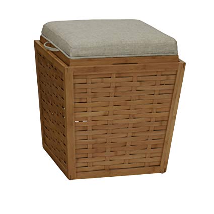 Household Essentials 2302-1 Natural Bamboo Basket Weave Storage Ottoman