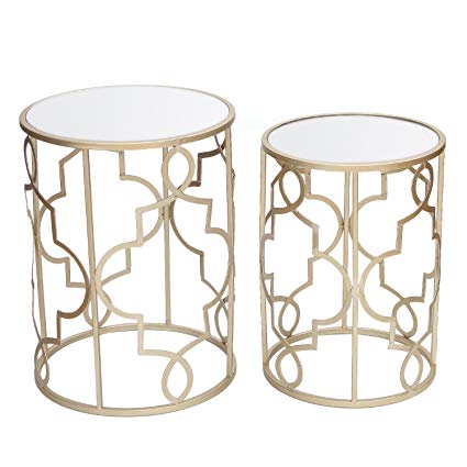 Adeco Classic Side Nesting Table Set (2 Pcs)-Gold, Gold