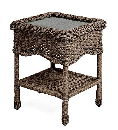 Prospect Hill Wicker End Table with Glass Tabletop, Beach House Walnut