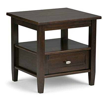 Simpli Home Warm Shaker Solid Wood End Side Table, Tobacco Brown