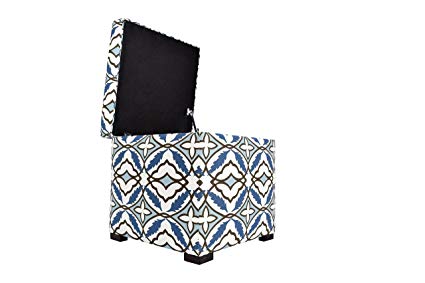 MJL Furniture Designs Tami Collection Fabric Upholstered Lift Top Storage Foot Rest Cube Ottoman, Eden Series, Blue Cadet