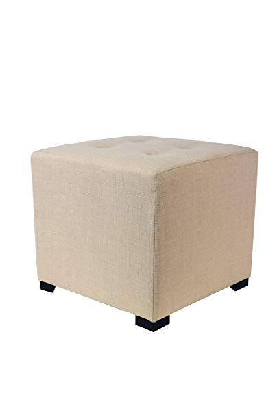 MJL Furniture Designs Merton Designer Square 4 Button Tufted Upholstered Ottoman, Beige