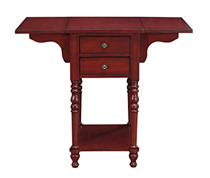 Treasure Trove 17305 Drop Leaf Two Drawer Accent Table, Red