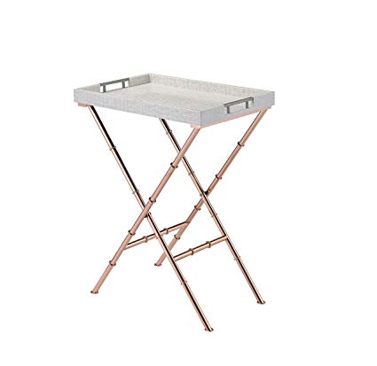 Acme Furniture Acme 98276 Lajos Tray Table, Ivory Crocodile & Rose Gold, One Size