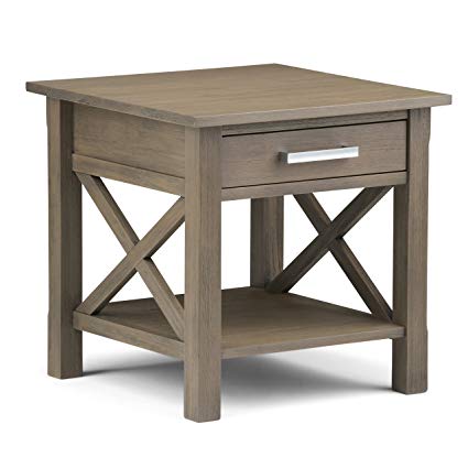 Simpli Home Kitchener Solid Wood End Side Table, Farmhouse Grey