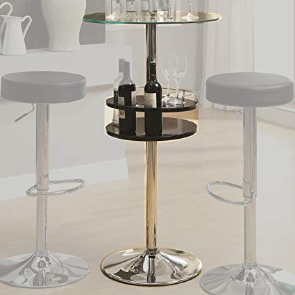 Coaster Contemporary Black Bar Table with Tempered Glass Top and Storage