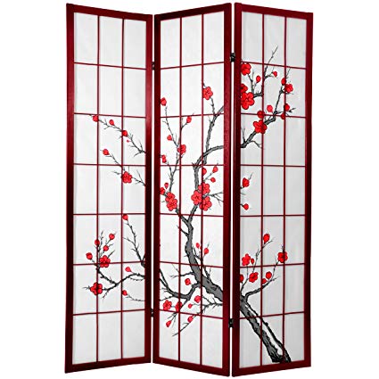Oriental Furniture 6 ft. Tall Cherry Blossom Shoji Screen Rosewood