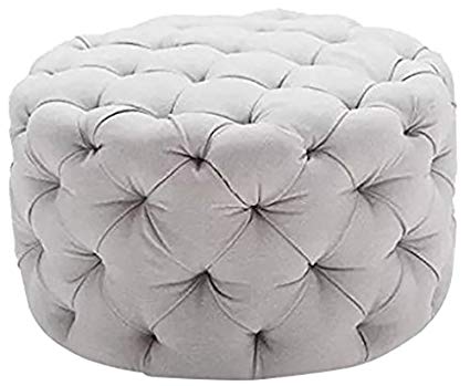 Round Ottoman Grey, This Large Tufted Round Ottoman Features a Textured All Over Sleek Contemporary Look, This Gray Round Ottoman Is the Perfect Footstool in Your Living Room Area!