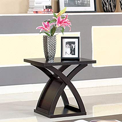 Furniture of America Barkley Modern Espresso X-Base Solid Wood End Table, Brown