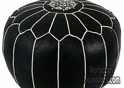 Stuffed Stuffed Moroccan Pouf, Pouffe, Ottoman, Poof, Color : Black with white stitching Review