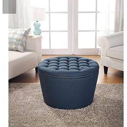 Better Homes and Gardens Round Tufted Storage Ottoman with Nailheads, Navy