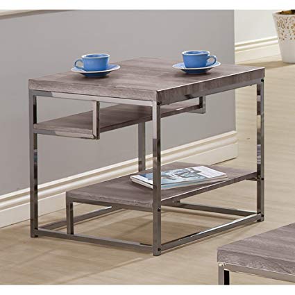 Coaster Modern Dark Grey End Table with Chrome Frame and 2 Shelves