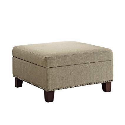 Dorel Living Tyden Linen Square Ottoman with Nail Heads, Oatmeal