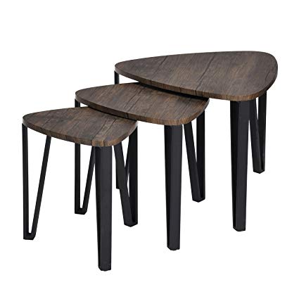 Set of 3 - Vintage Dark Brown / Black Frame Nesting Side End Tables