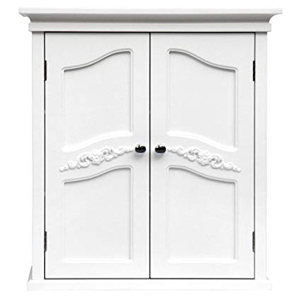 Attractive and Versailles 2-Door Exquisite Engraving Detailing Wall Cabinet, White