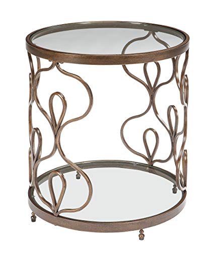 Ashley Furniture Signature Design - Fraloni Traditional Round Glass-Top End Table - Bronze Finish