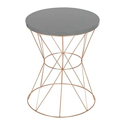 Uniek Kate and Laurel Mendel Round Metal End Table, Gray Top with Rose Gold Base