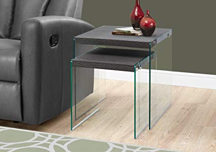 Monarch Specialties I 3221,Nesting Table, Tempered Glass, Grey