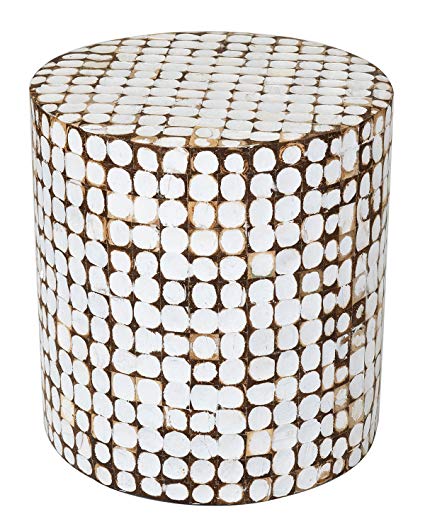 East at Main Columbia Coconut Shell Inlay Round Accent Table, White, (16x16x16)