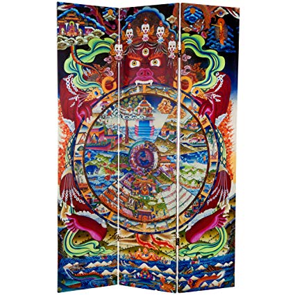 Oriental Furniture 6 ft. Tall The Wheel of Life Double Sided Canvas Room Divider