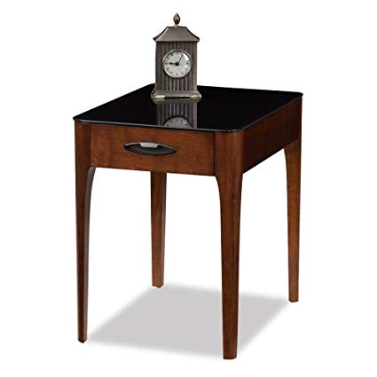 Leick Obsidian Glass Top End Table in Chestnut