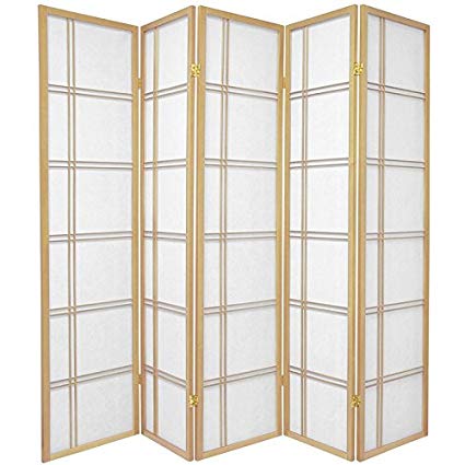 Oriental Furniture 6 ft. Tall Double Cross Shoji Screen - Natural - 5 Panels