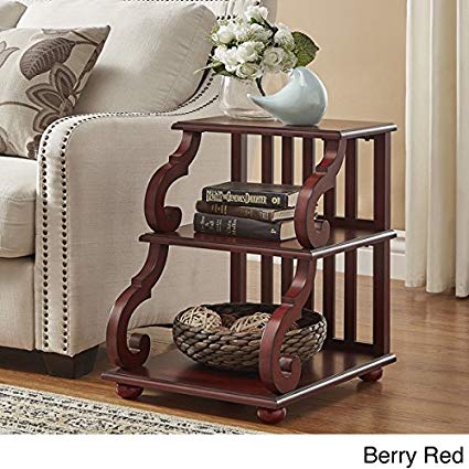 TRIBECCA HOME Lorraine Wood Scroll End Table in (Berry Red)