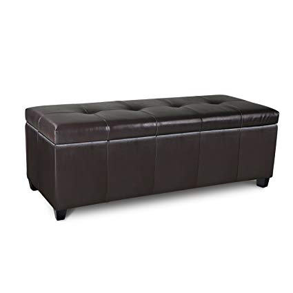 Rectangular Ottoman Bench with Underneath Storage Hope Chest for Toy Blanket Shoe Organizer Box ,Elegá Life Upholstered Leather Seat Padded Sofa in Foyer Entryway Bedroom Living Room-Espresso Brown